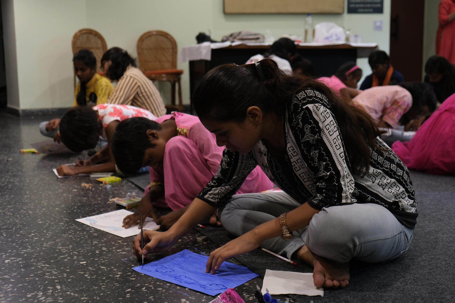 students doing art